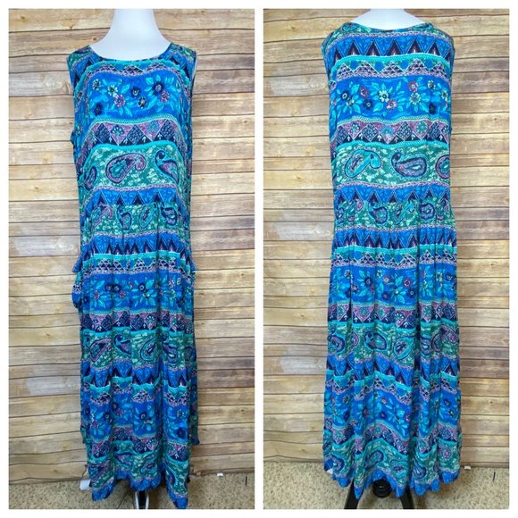 BILA Vintage Blue Paisley Summer Maxi Dress Mumu - Picture 1 of 11